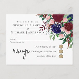 Marsala Navy Blue Pink Wedding Uitnodiging Briefkaart