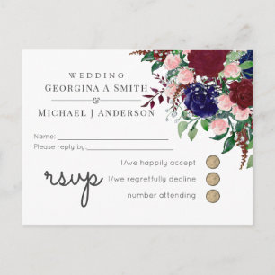 Marsala Navy Blue Pink Wedding Uitnodiging Briefkaart