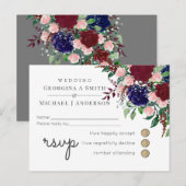 Marsala Navy Blue Pink Wedding Uitnodiging Briefkaart (Voorkant / Achterkant)