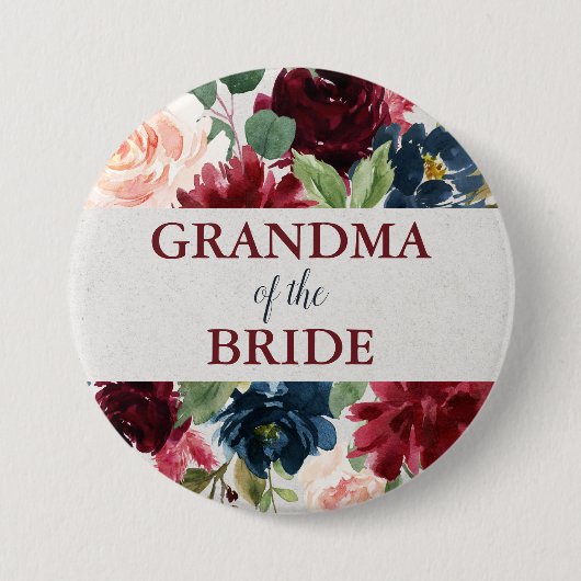 Marsala & Navy Blush Floral Grandma van de Bride Ronde Button 7,6 Cm (Voorkant)