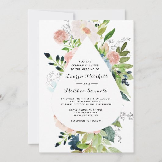Marsala Navy Blush Wedding Invitation Kaart (Voorkant)