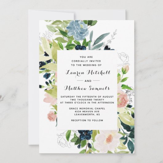 Marsala Navy Blush Wedding Invitation Kaart (Voorkant)