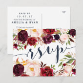 Marsala Navy Bruiloft RSVP Briefkaart (Voorkant / Achterkant)