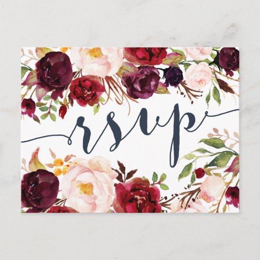 Marsala Navy Bruiloft RSVP Briefkaart (Voorkant)