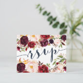 Marsala Navy Bruiloft RSVP Briefkaart (Staand voorkant)