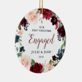 Marsala & Navy Floral Eerste Kerstmis Keramisch Ornament (Rechts)