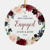 Marsala & Navy Floral Eerste Kerstmis Keramisch Ornament (Voorkant)