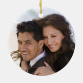 Marsala & Navy Floral Eerste Kerstmis Keramisch Ornament (Achterkant)