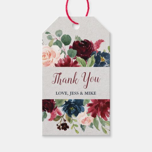 Marsala & Navy Floral gepersonaliseerd dank u Cadeaulabel (Voorkant)