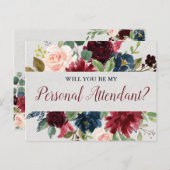 Marsala & Navy Floral Personal Attendant proposal Briefkaart (Voorkant / Achterkant)