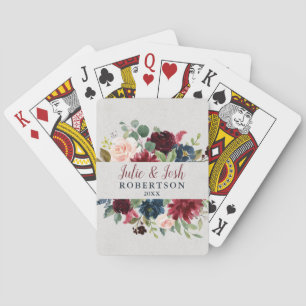 Marsala & Navy Floral Personalized Wedding Favor Pokerkaarten
