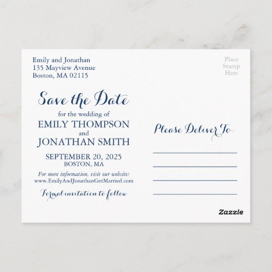 Marsala Navy Floral Photo Save The Date Briefkaart (Achterkant)