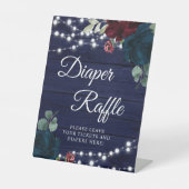 Marsala & Navy Floral Rustic Diaper Raffle Sign Reclamebord Met Voetstuk (Voorkant)