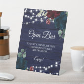 Marsala & Navy Floral Rustic Wood Open Bar Reclamebord Met Voetstuk (Insitu)