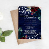 Marsala & Navy Floral Rustic Wood Reception Informatiekaartje