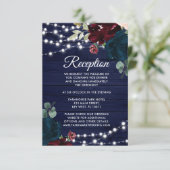 Marsala & Navy Floral Rustic Wood Reception Informatiekaartje (Staand voorkant)