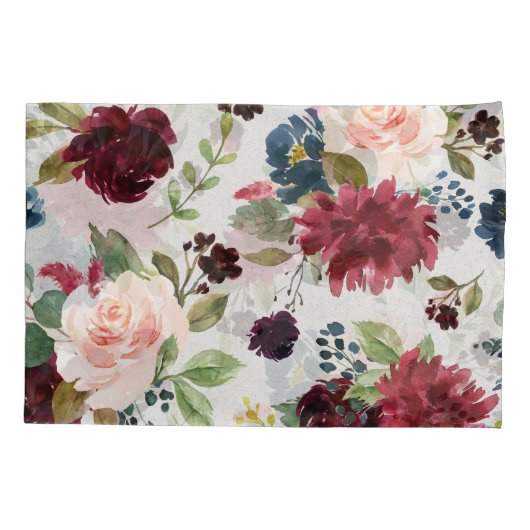 Marsala & Navy Floral Shabby Chic Bedding Custom Kussensloop (Achterkant)