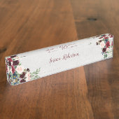 Marsala & Navy Floral Shabby Chic Kantoor Custom Naambordje (Zijkant)