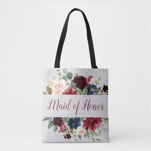 Marsala & Navy Floral Shabby Chic Maid of Honor Tote Bag (Voorkant)
