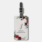 Marsala & Navy Floral Shabby Chic Monogram Aangepa Bagagelabel (Voorkant verticaal)