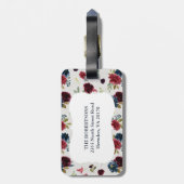 Marsala & Navy Floral Shabby Chic Monogram Aangepa Bagagelabel (Achterkant verticaal)