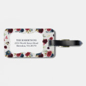 Marsala & Navy Floral Shabby Chic Monogram Aangepa Bagagelabel (Achterkant horizontaal)