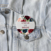 Marsala & Navy Floral Shabby Chic oom Bride Ronde Button 7,6 Cm (In situ)