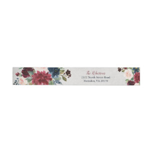 Marsala & Navy Floral Shabby Chic Personalized Adreslabel Wikkel
