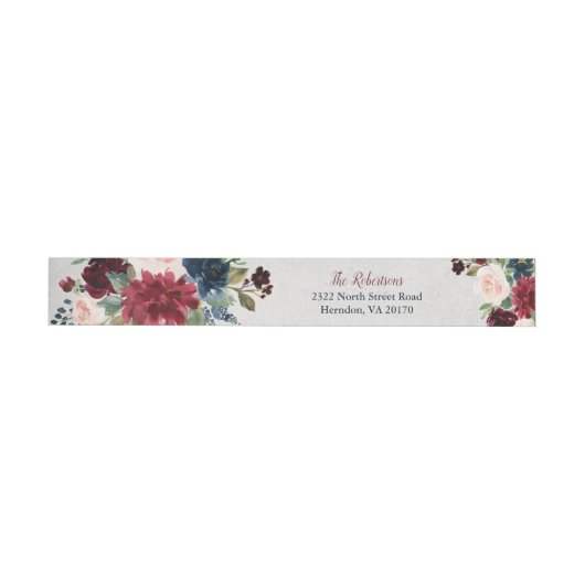 Marsala & Navy Floral Shabby Chic Personalized Adreslabel Wikkel (Individueel)