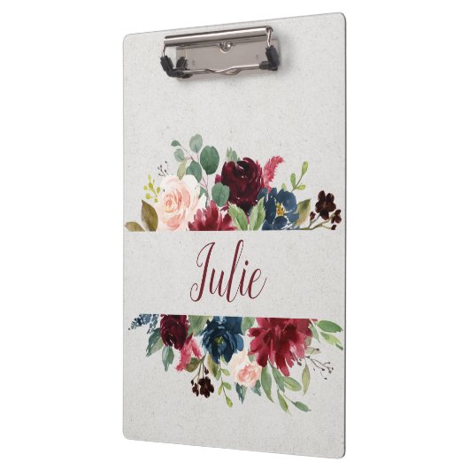 Marsala & Navy Floral Shabby Chic Personalized Klembord (Links)