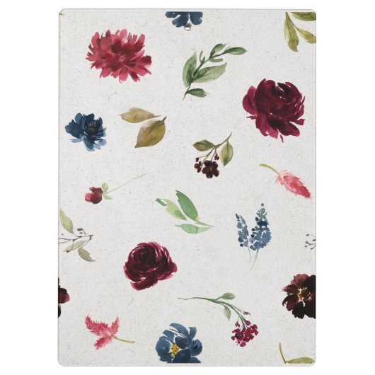 Marsala & Navy Floral Shabby Chic Personalized Klembord (Achterkant)