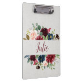 Marsala & Navy Floral Shabby Chic Personalized Klembord (Rechts)