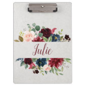 Marsala & Navy Floral Shabby Chic Personalized Klembord (Voorkant)