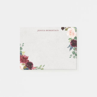 Marsala & Navy Floral Shabby Chic Personalized Post-it® Notes