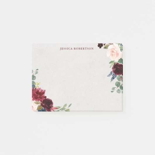 Marsala & Navy Floral Shabby Chic Personalized Post-it® Notes (Voorkant)