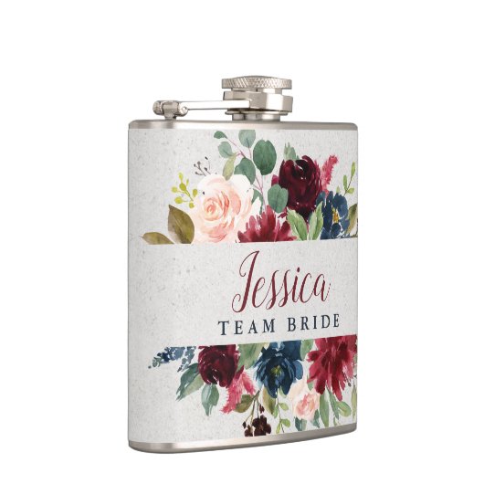 Marsala Navy Floral Shabby Chic Team Bride Custom Heupfles (Rechts)