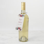 Marsala Navy Floral Shabby Chic Wedding Wine Flessenhanger (Schuin)