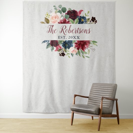 Marsala & Navy Floral Vrijgezellenfeest Wedding Cu Wandkleed (In situ)