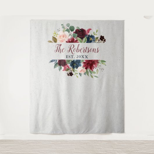 Marsala & Navy Floral Vrijgezellenfeest Wedding Cu Wandkleed (Voorkant)