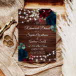 Marsala & Navy Flower Rustic Wood Rehearsal Dinner Kaart<br><div class="desc">*** Voer in de zoekopdracht in de winkel H005 in om alle overeenkomende objecten *** te zoeken of bezoek ons Collectie Bourgogne & Navy Blue Flowers. *** Dit ontwerp van hoge kwaliteit is eenvoudig aan te passen aan uw trouwkleuren, -stijlen en -thema. Voor verdere aanpassing, te klikken gelieve de "pas...</div>