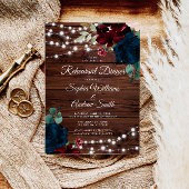 Marsala & Navy Flower Rustic Wood Rehearsal Dinner Kaart