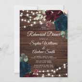 Marsala & Navy Flower Rustic Wood Rehearsal Dinner Kaart (Voorkant)