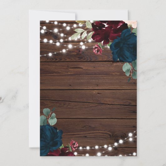 Marsala & Navy Flower Rustic Wood Rehearsal Dinner Kaart (Achterkant)