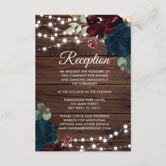 Marsala & Navy Flowers Reception Enclosure Kaart (Voorkant)