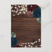 Marsala & Navy Flowers Reception Enclosure Kaart (Achterkant)