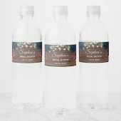 Marsala & Navy Flowers Rustic Bridal Water Labels Waterfles Etiket (Flessen)