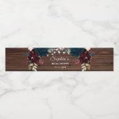Marsala & Navy Flowers Rustic Bridal Water Labels Waterfles Etiket (Enkel label)