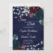 Marsala & Navy Flowers Rustic Save the Date (Voorkant)