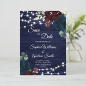Marsala & Navy Flowers Rustic Save the Date (Staand voorkant)