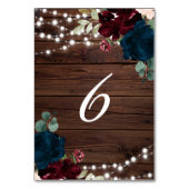 Marsala & Navy Flowers Rustic Wood 6 Tabelnummers Kaart (Achterkant)